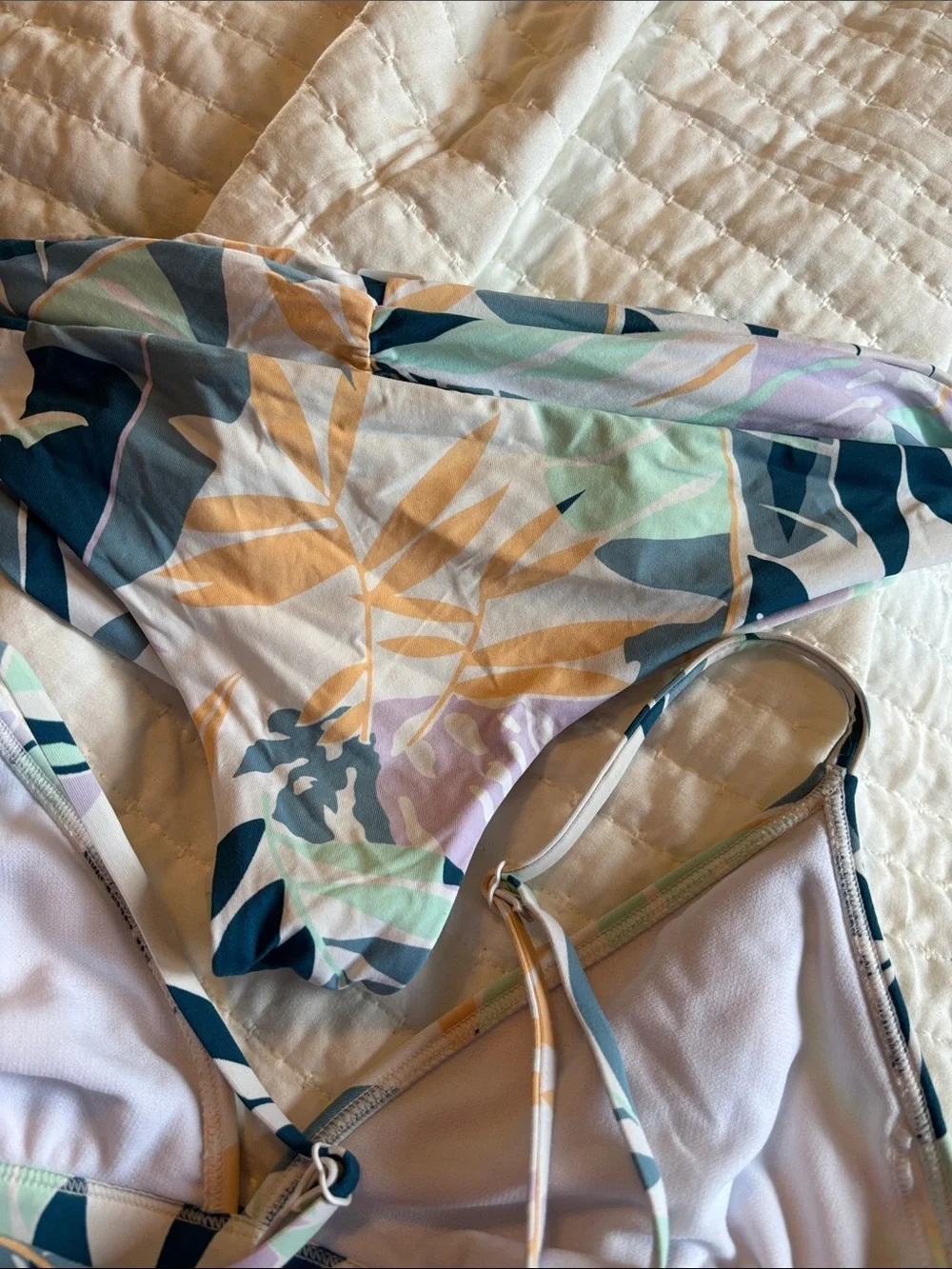 Roxy Floral Print Bikini Set in Cream, Blue, Green, Lavender lined 2 piece set